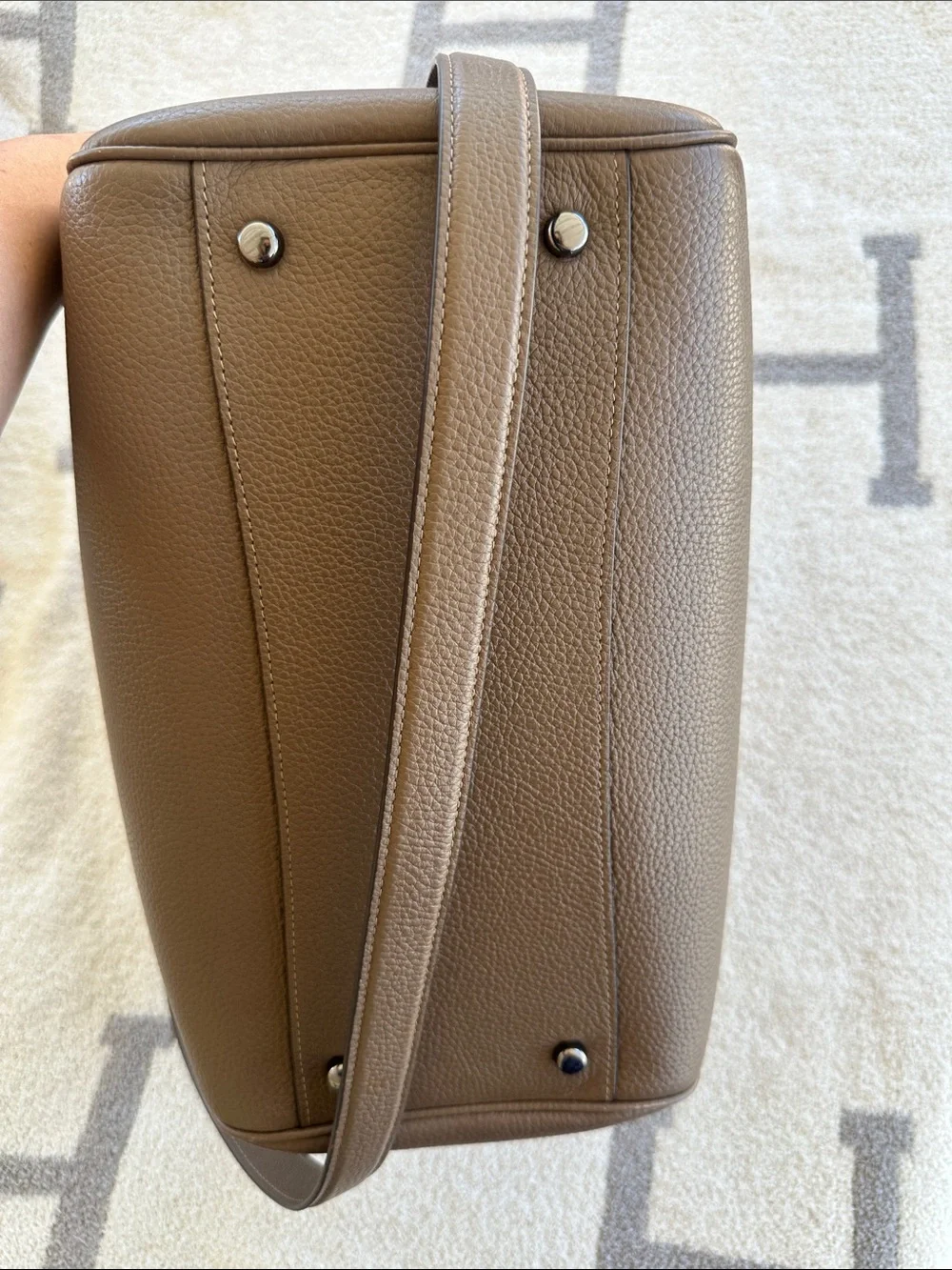 Coach Taupe Leather Messenger Satchel with Adjustable Strap
